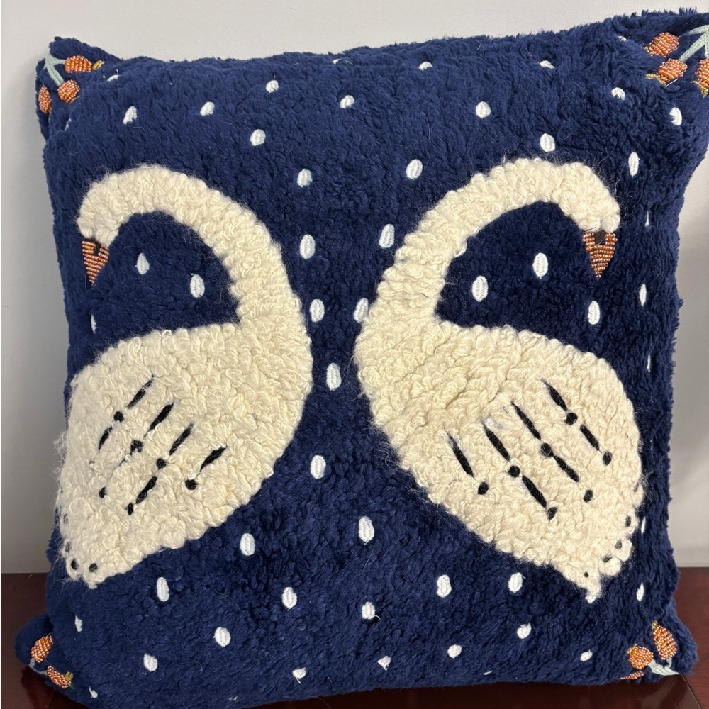Navy and Cream Swan Decorative Pillow